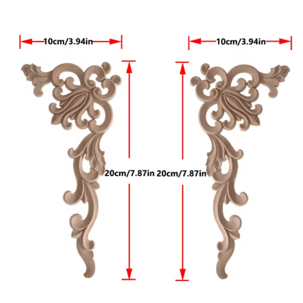 2PCS Rose Wood Carving Applique Floral Cabinet Door Decorative Furniture Accents 5