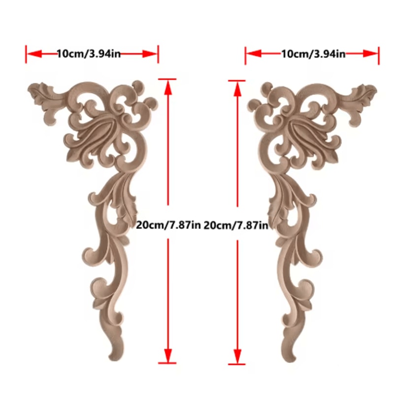 2PCS Rose Wood Carving Applique Floral Cabinet Door Decorative Furniture Accents 5