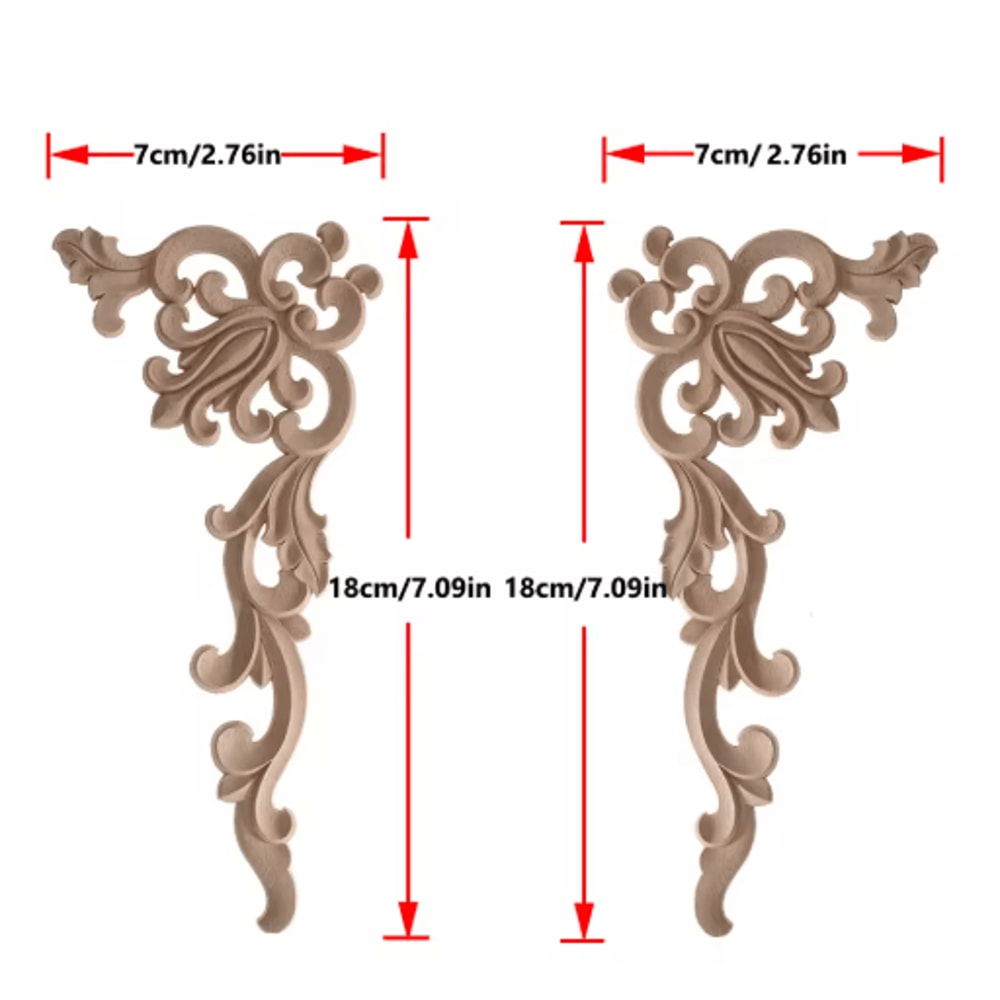 2PCS Rose Wood Carving Applique Floral Cabinet Door Decorative Furniture Accents 6