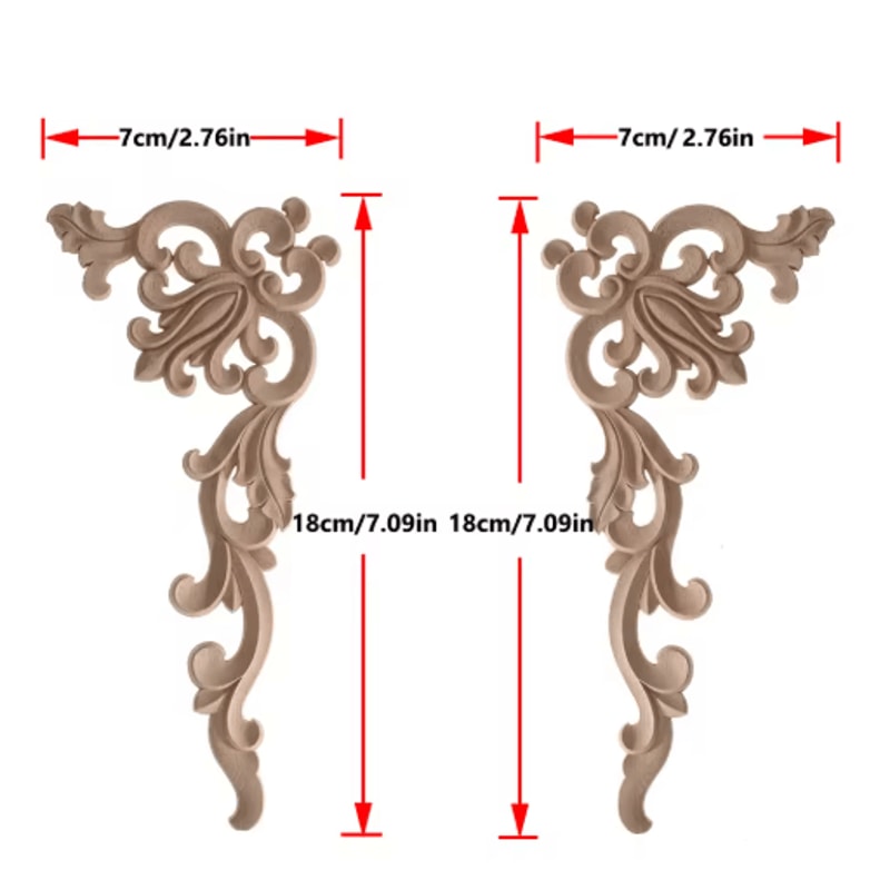 2PCS Rose Wood Carving Applique Floral Cabinet Door Decorative Furniture Accents 6
