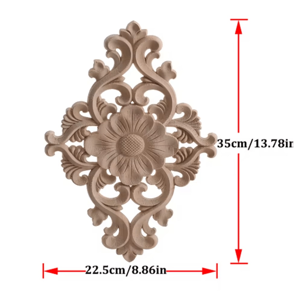 2PCS Rose Wood Carving Applique Floral Cabinet Door Decorative Furniture Accents 7