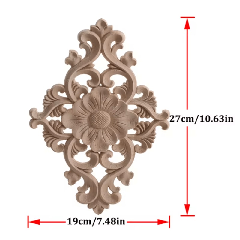 2PCS Rose Wood Carving Applique Floral Cabinet Door Decorative Furniture Accents 8