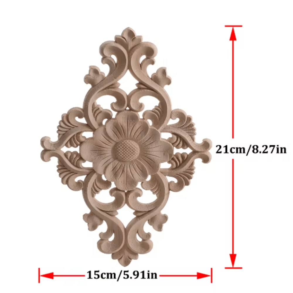 2PCS Rose Wood Carving Applique Floral Cabinet Door Decorative Furniture Accents 9