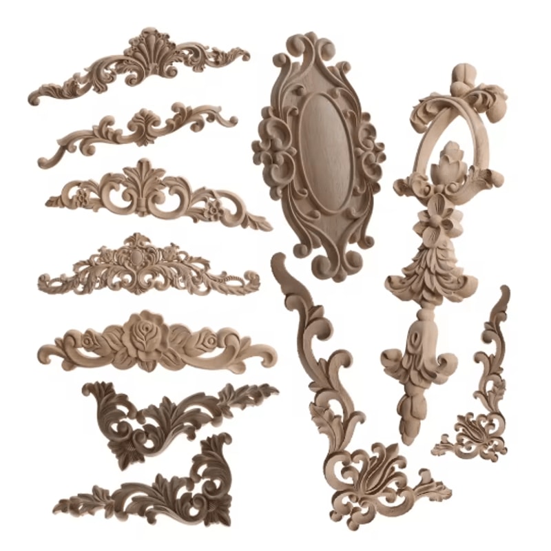 2PCS Rose Wood Carving Applique Floral Cabinet Door Decorative Furniture Accents 0