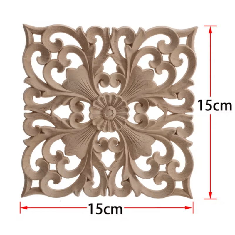2PCS Rose Wood Carving Applique Floral Cabinet Door Decorative Furniture Accents 22