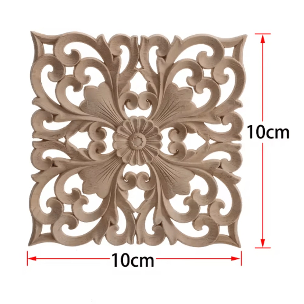 2PCS Rose Wood Carving Applique Floral Cabinet Door Decorative Furniture Accents 24