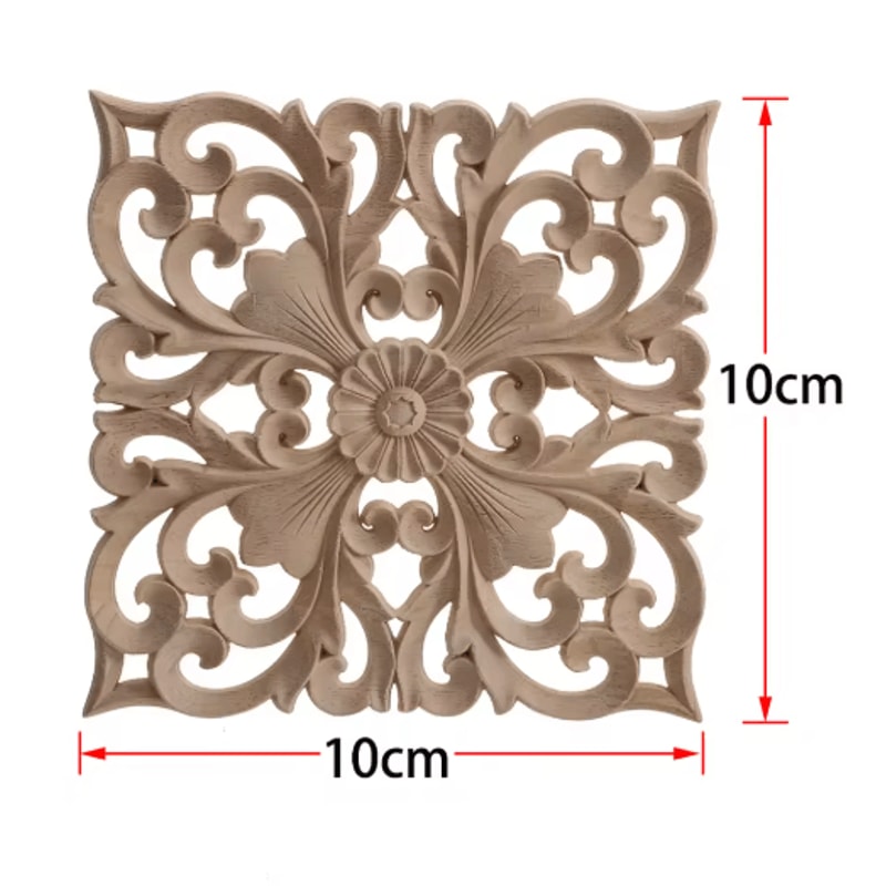 2PCS Rose Wood Carving Applique Floral Cabinet Door Decorative Furniture Accents 24