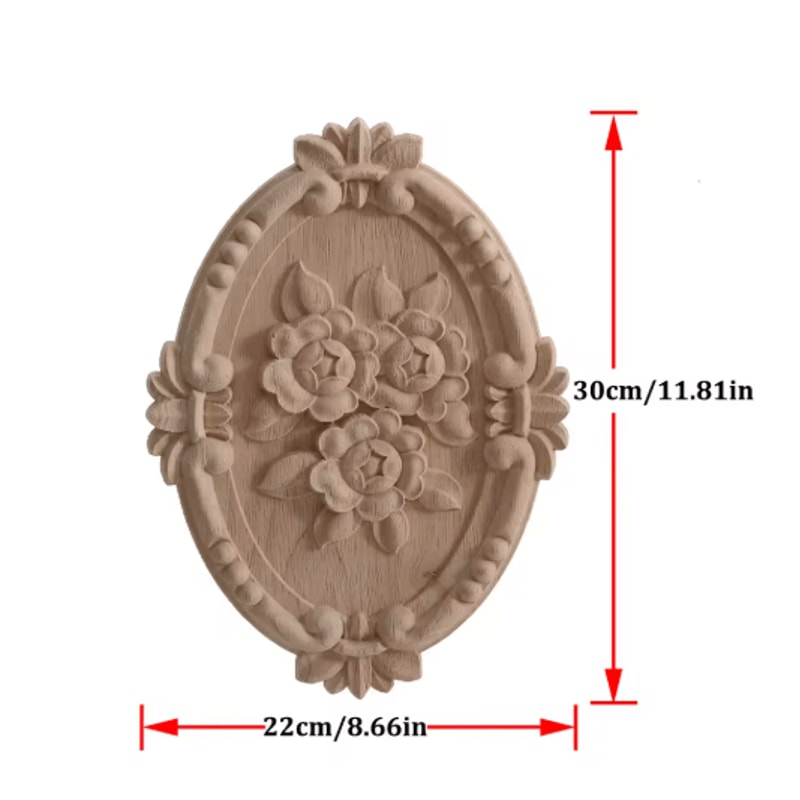 2PCS Rose Wood Carving Applique Floral Cabinet Door Decorative Furniture Accents 25