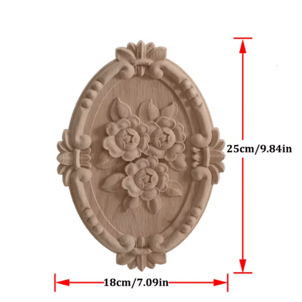 2PCS Rose Wood Carving Applique Floral Cabinet Door Decorative Furniture Accents 26