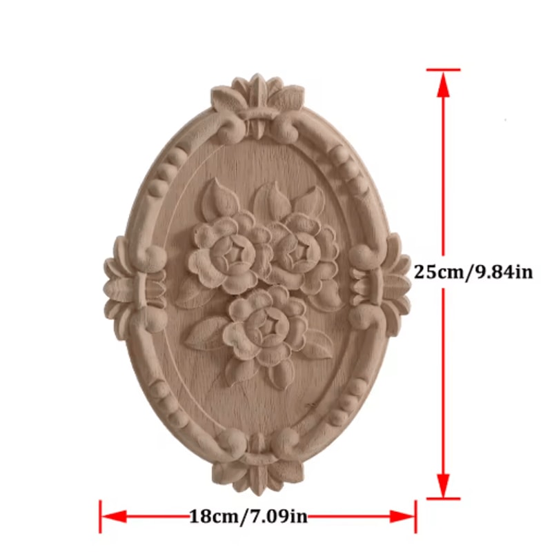 2PCS Rose Wood Carving Applique Floral Cabinet Door Decorative Furniture Accents 26