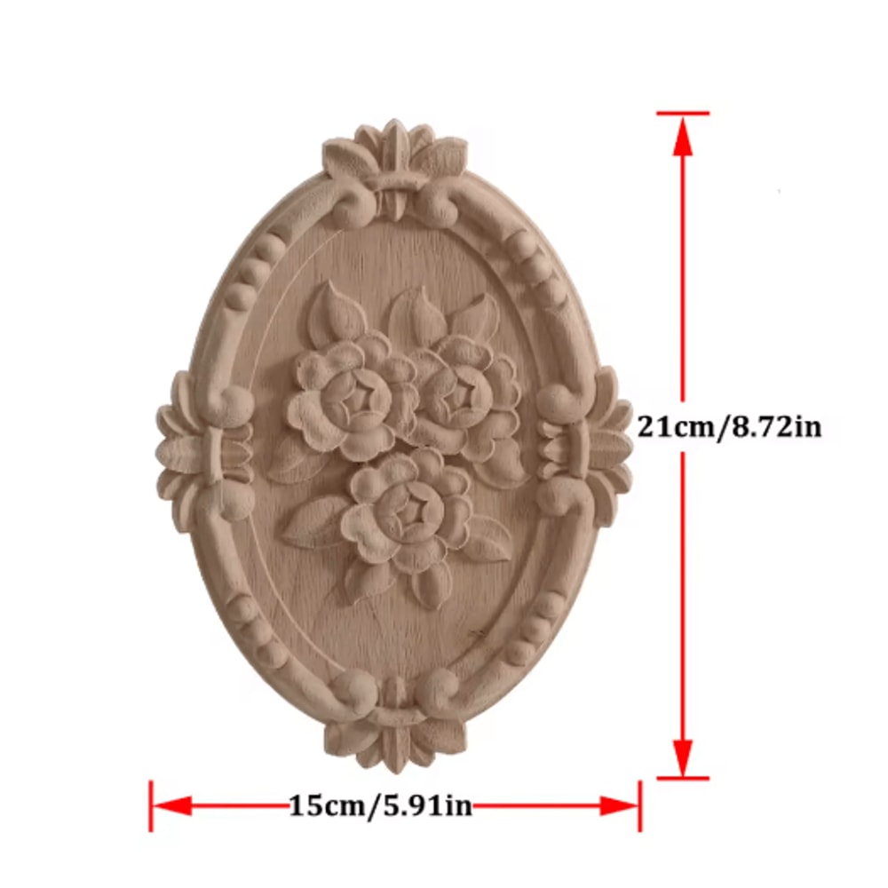 2PCS Rose Wood Carving Applique Floral Cabinet Door Decorative Furniture Accents 27
