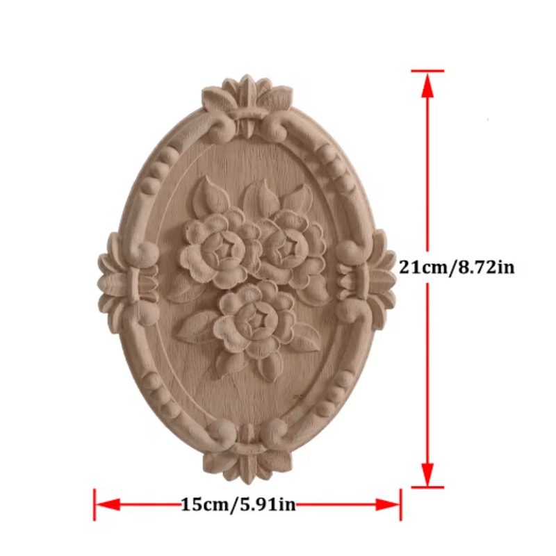2PCS Rose Wood Carving Applique Floral Cabinet Door Decorative Furniture Accents 27