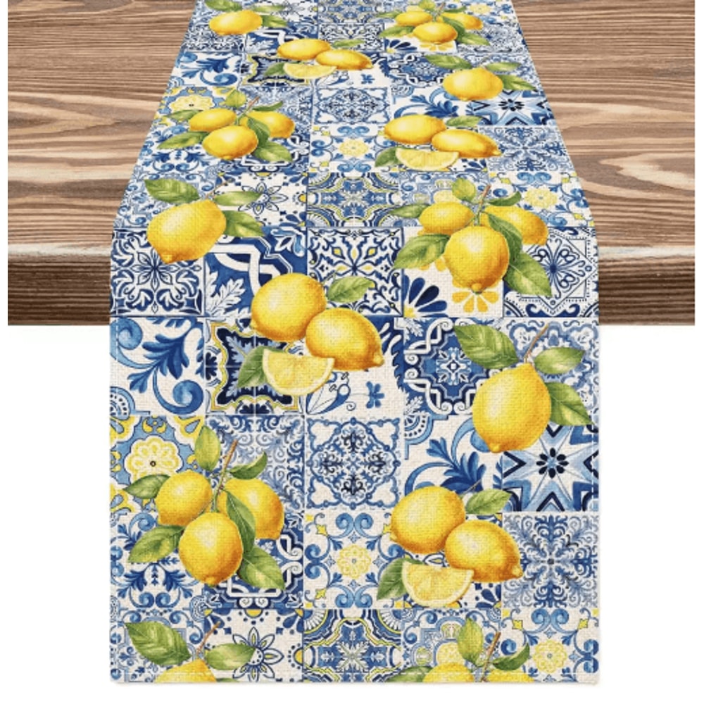 Summer Lemon Linen Table Runner Farmhouse Dining Table Decor For Kitchen Parties 1