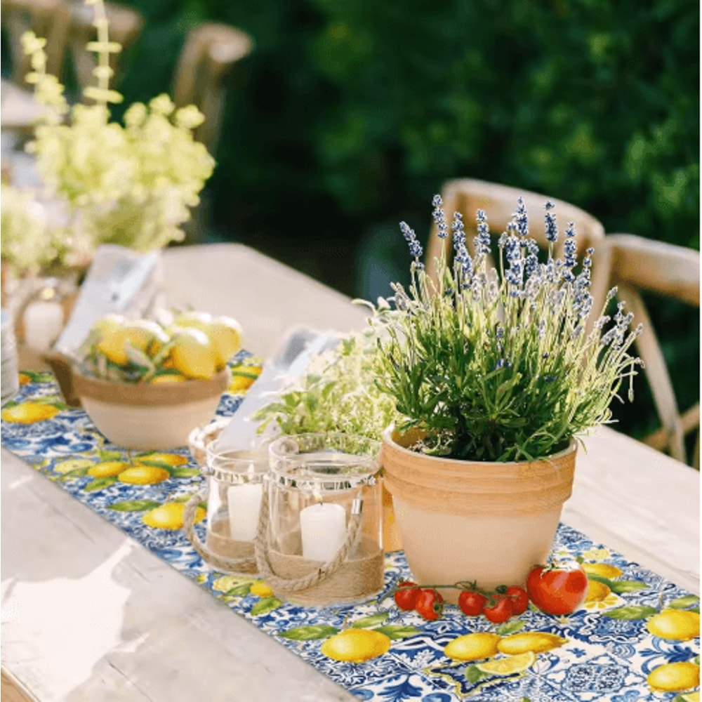 Summer Lemon Linen Table Runner Farmhouse Dining Table Decor For Kitchen Parties 3