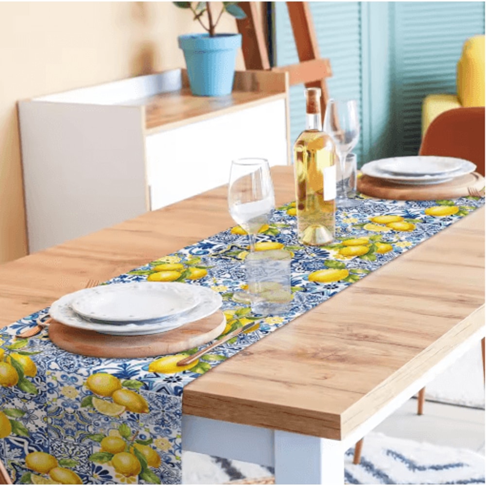 Summer Lemon Linen Table Runner Farmhouse Dining Table Decor For Kitchen Parties 4