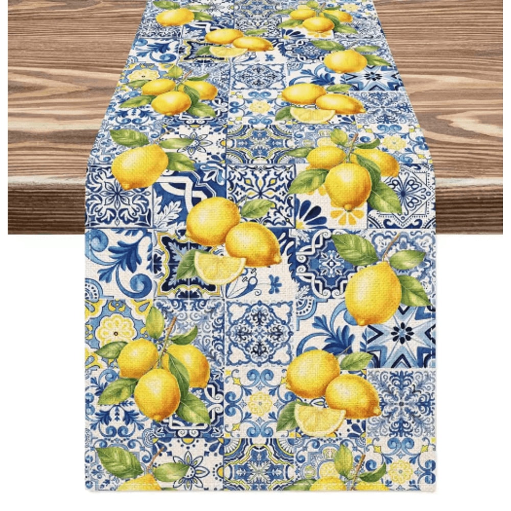 Summer Lemon Linen Table Runner Farmhouse Dining Table Decor For Kitchen Parties 0