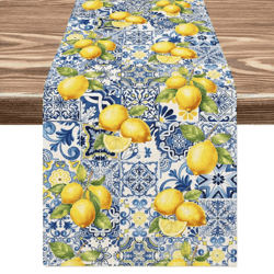 summer lemon linen table runner farmhouse dining table decor for kitchen & parties