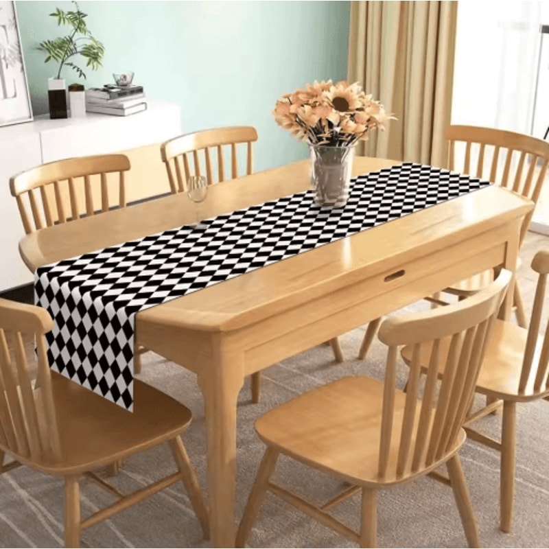 Black White Buffalo Plaid Linen Table Runner Farmhouse Kitchen Table Decor 5