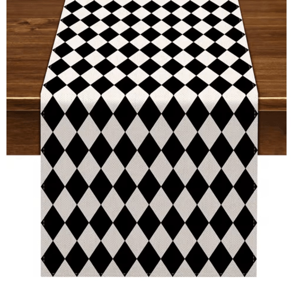 Black White Buffalo Plaid Linen Table Runner Farmhouse Kitchen Table Decor 0