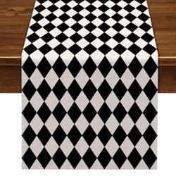 black & white buffalo plaid linen table runner farmhouse kitchen table decor