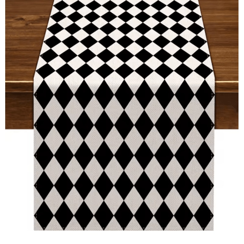 Black White Buffalo Plaid Linen Table Runner Farmhouse Kitchen Table Decor 0