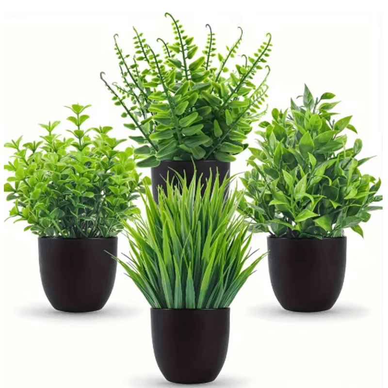 4 Pack Mini Artificial Potted Plants Fake Bonsai Greenery For Home Office Decor 1