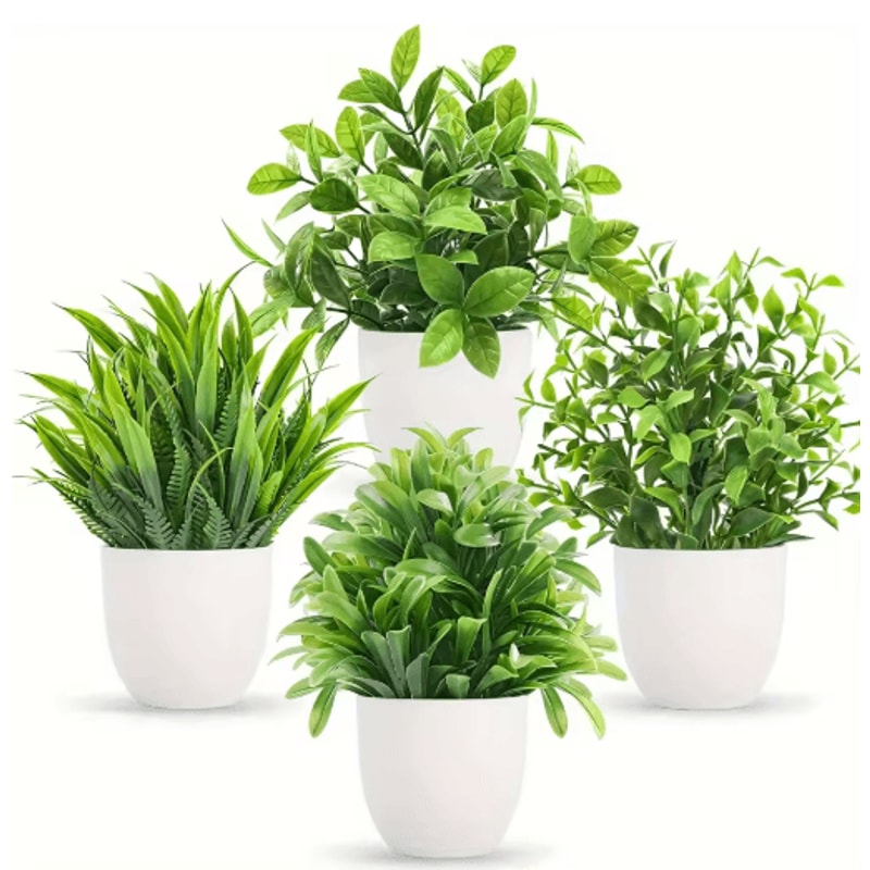 4 Pack Mini Artificial Potted Plants Fake Bonsai Greenery For Home Office Decor 2