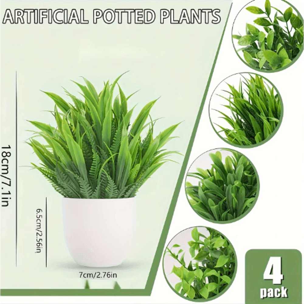 4 Pack Mini Artificial Potted Plants Fake Bonsai Greenery For Home Office Decor 4