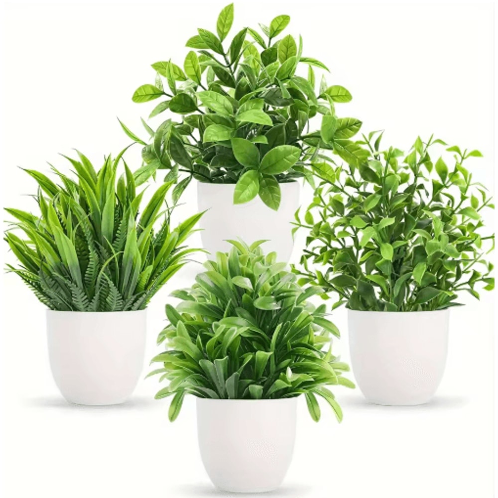 4 Pack Mini Artificial Potted Plants Fake Bonsai Greenery For Home Office Decor 0