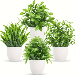 4 pack mini artificial potted plants fake bonsai greenery for home & office decor