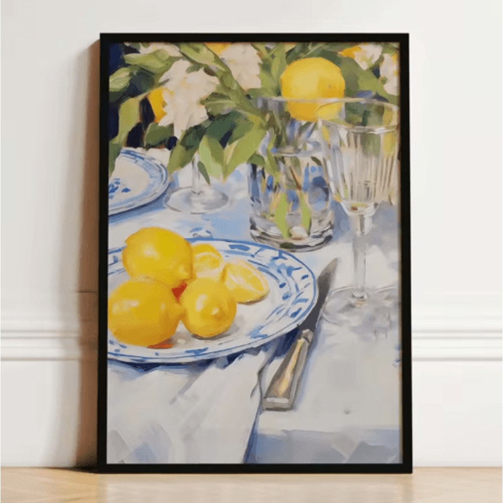French Breakfast Canvas Wall Art Lemon Wine Oyster Kitchen Decor Print 3