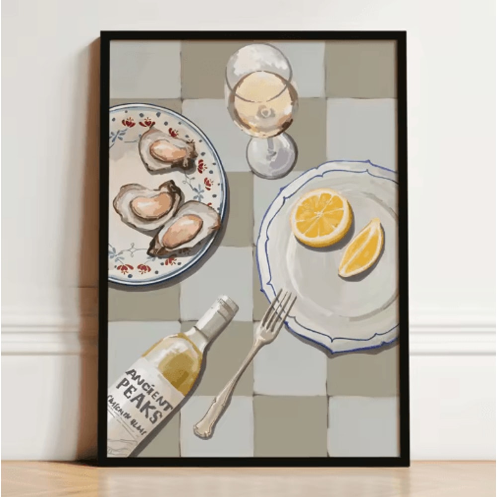 French Breakfast Canvas Wall Art Lemon Wine Oyster Kitchen Decor Print 8