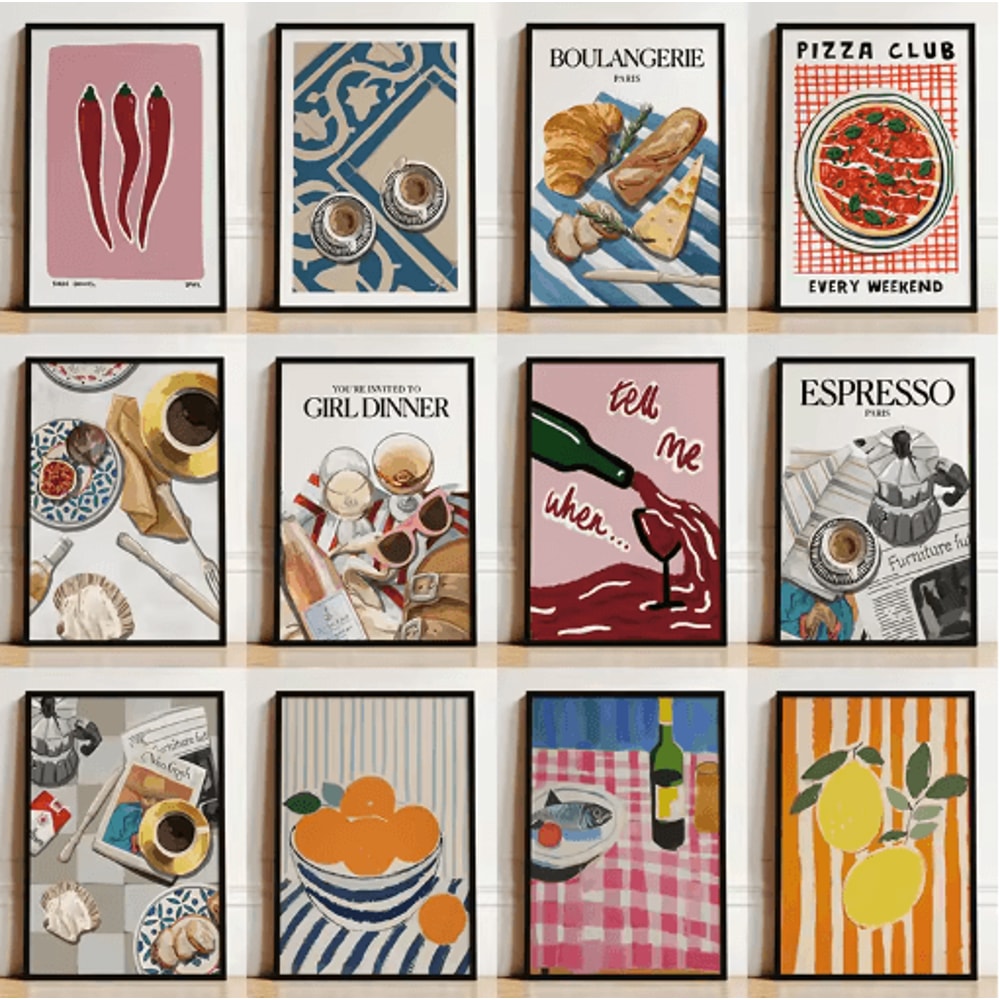 French Breakfast Canvas Wall Art Lemon Wine Oyster Kitchen Decor Print 0