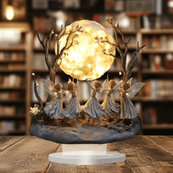 moon tree elf acrylic tabletop decor fantasy desk ornament with stand