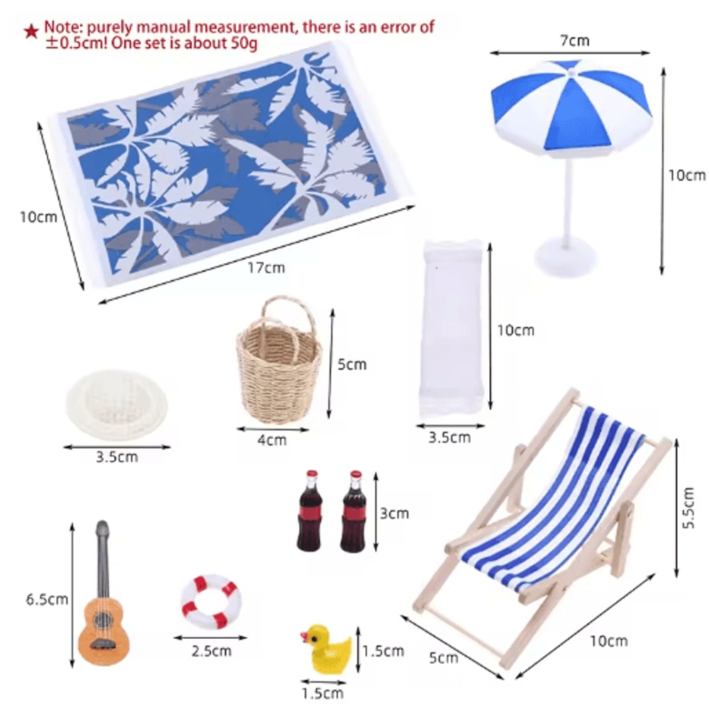 Mini Dollhouse Beach Set Deckchairs Sunshade Umbrella Fairy Garden Decor 1