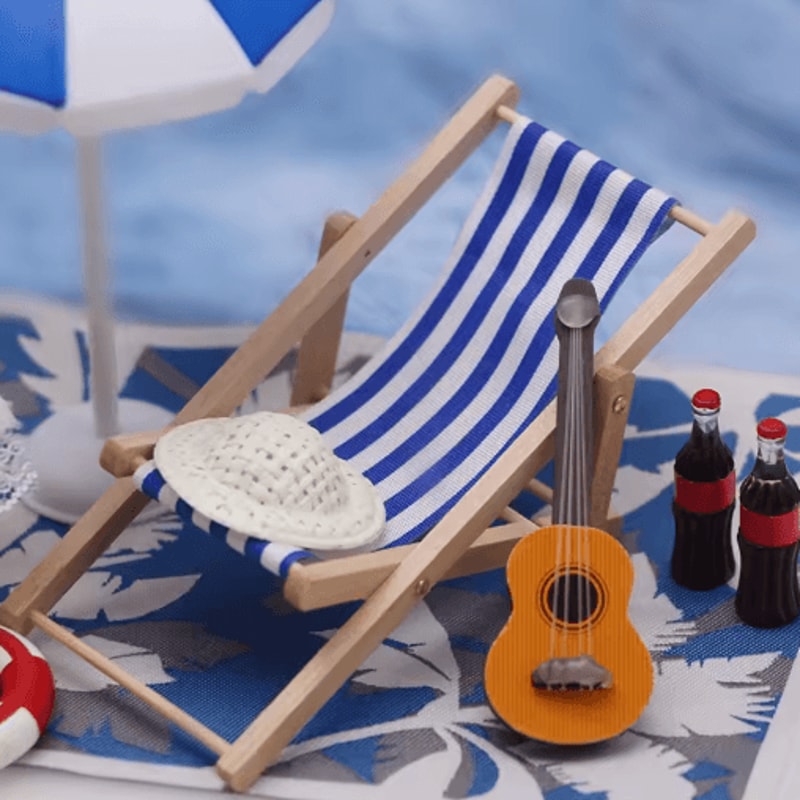 Mini Dollhouse Beach Set Deckchairs Sunshade Umbrella Fairy Garden Decor 3