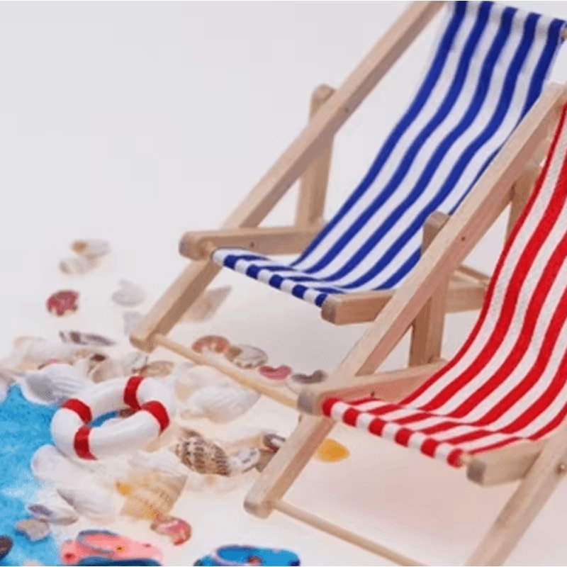 Mini Dollhouse Beach Set Deckchairs Sunshade Umbrella Fairy Garden Decor 5