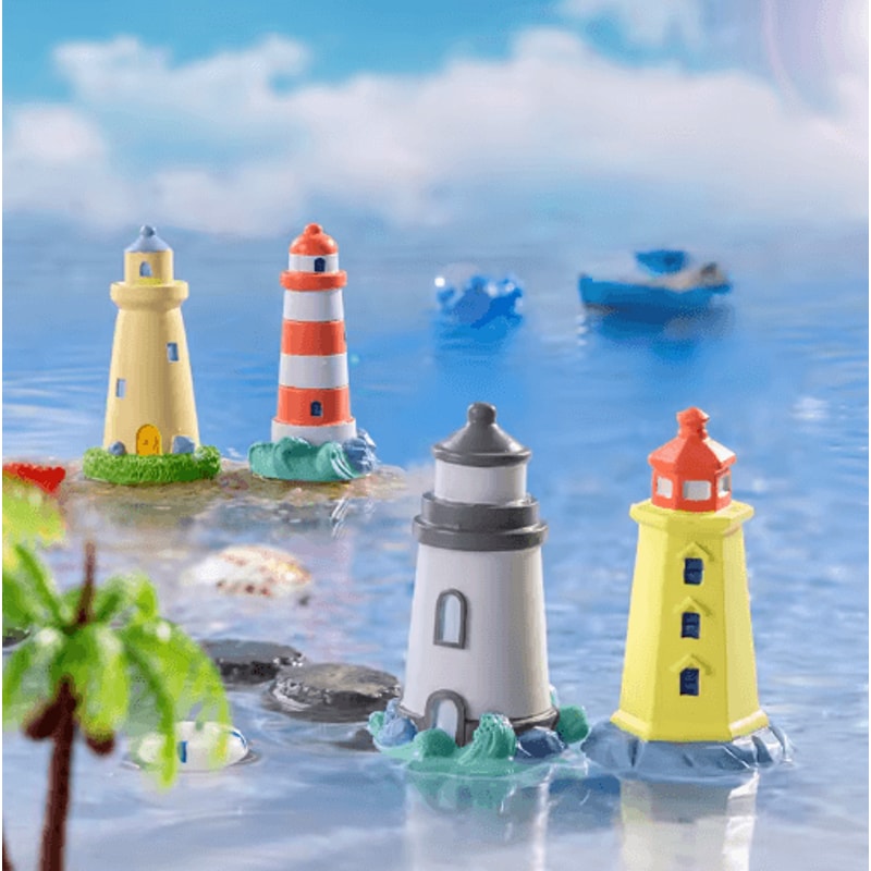 Mini Ocean Lighthouse Figurine Set Resin Coastal Decor For Fairy Garden DIY Landscapes 0