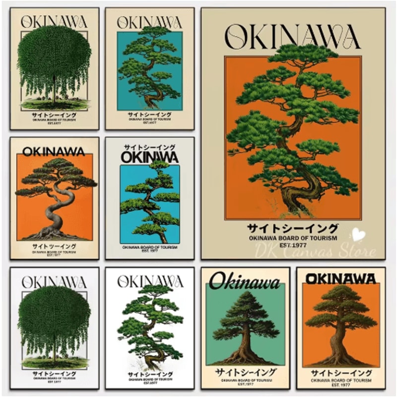 Japanese Okinawa Travel Canvas Print Japandi Vintage Wall Art Decor 0