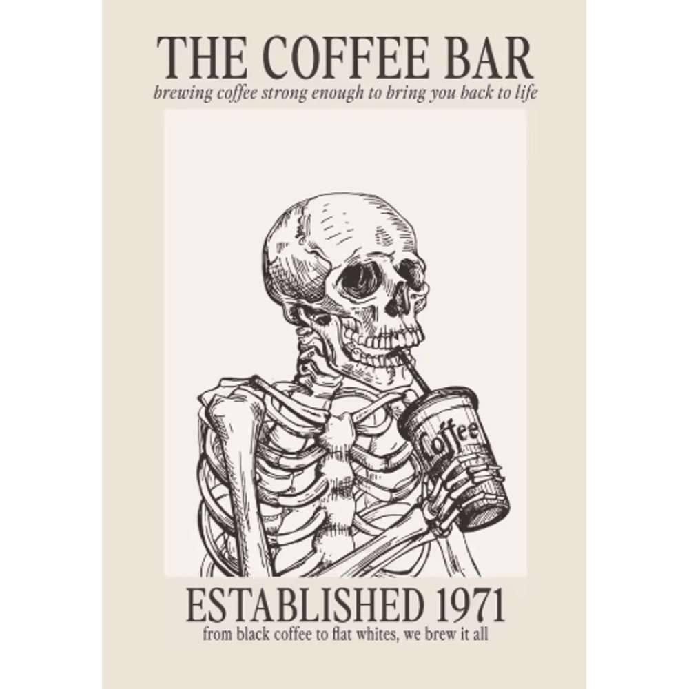Minimalist Coffee Wall Art Canvas Skeleton Coffee Bar Decor For Modern Kitchens 16