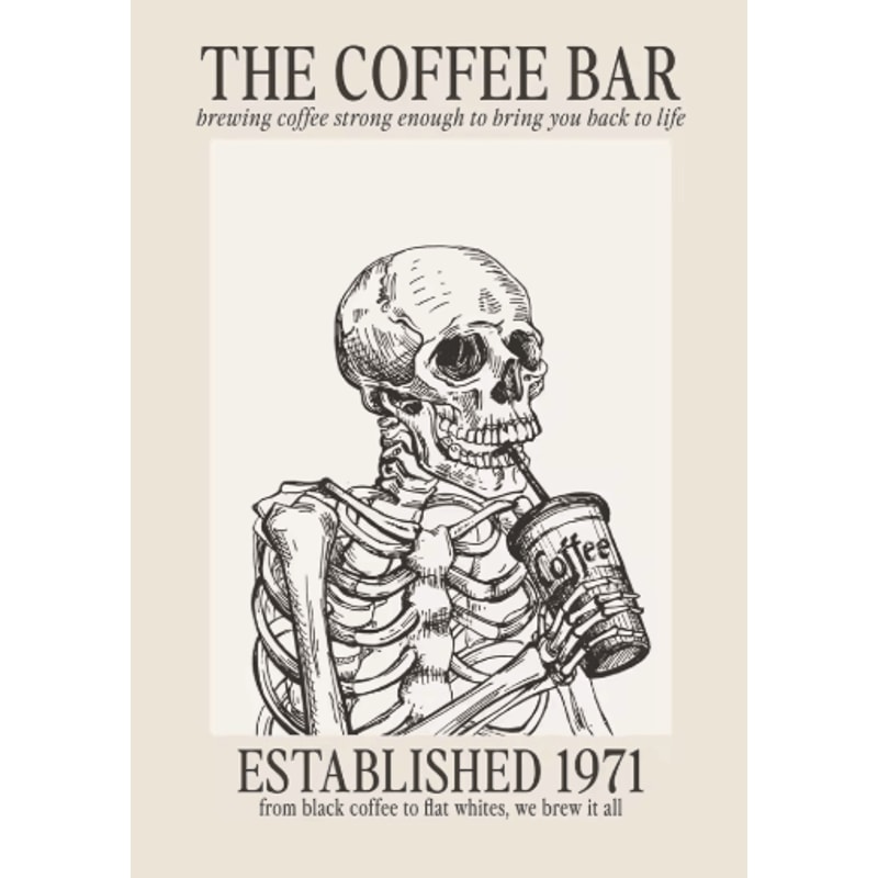 Minimalist Coffee Wall Art Canvas Skeleton Coffee Bar Decor For Modern Kitchens 16