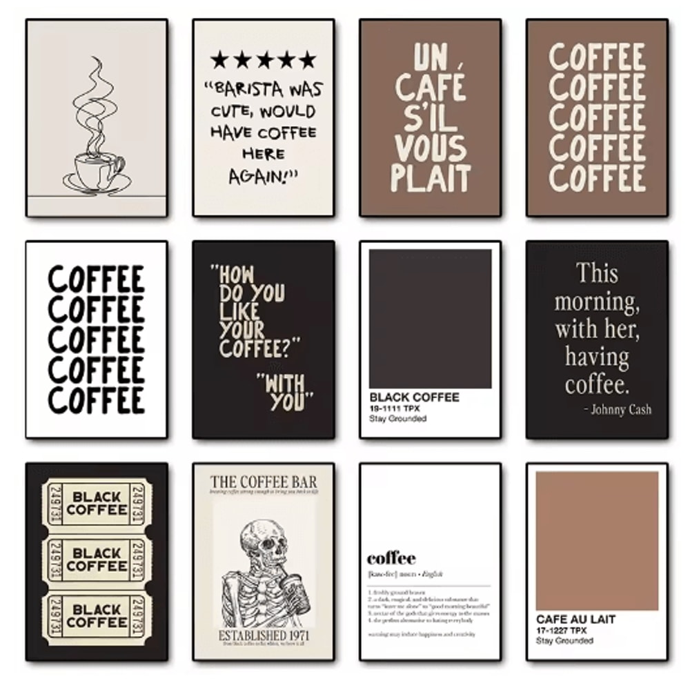 Minimalist Coffee Wall Art Canvas Skeleton Coffee Bar Decor For Modern Kitchens 0