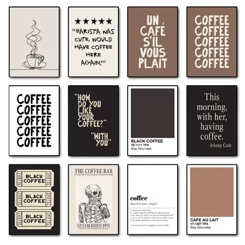 Minimalist Coffee Wall Art Canvas Skeleton Coffee Bar Decor For Modern Kitchens 0