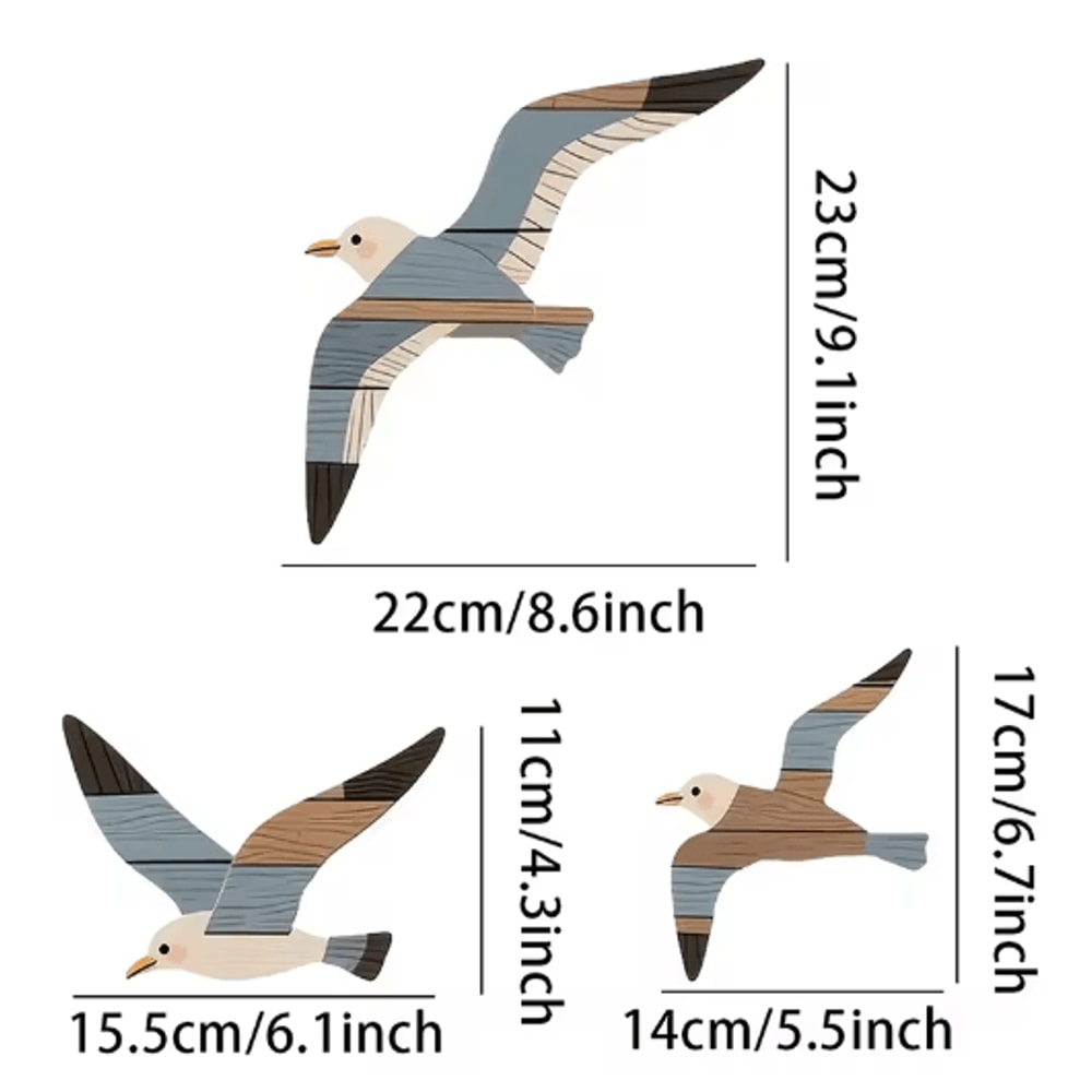 Retro Seagull Wall Decor Set Wooden Coastal Wall Art For BeachInspired Spaces 4