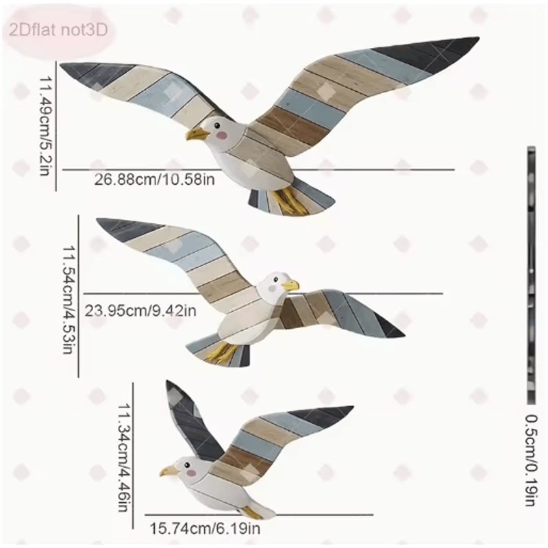 Retro Seagull Wall Decor Set Wooden Coastal Wall Art For BeachInspired Spaces 5