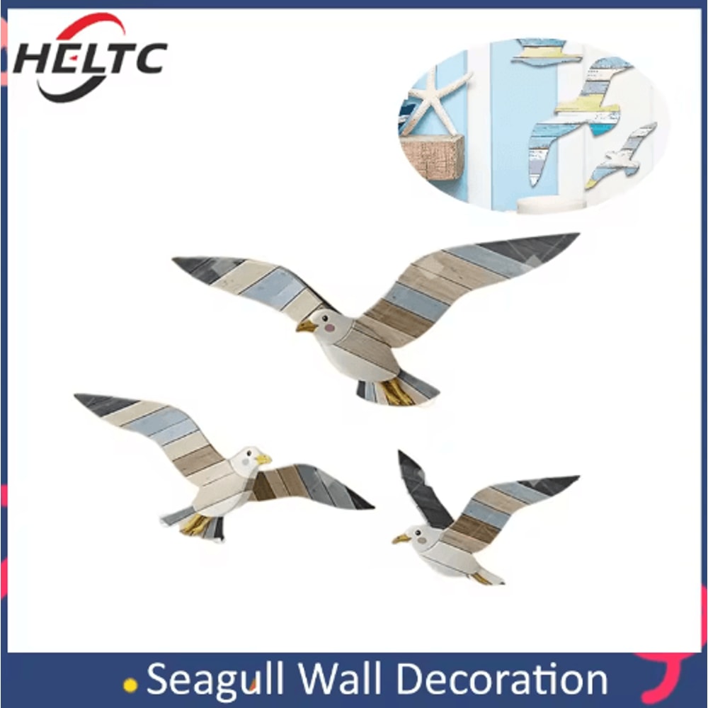 Retro Seagull Wall Decor Set Wooden Coastal Wall Art For BeachInspired Spaces 0