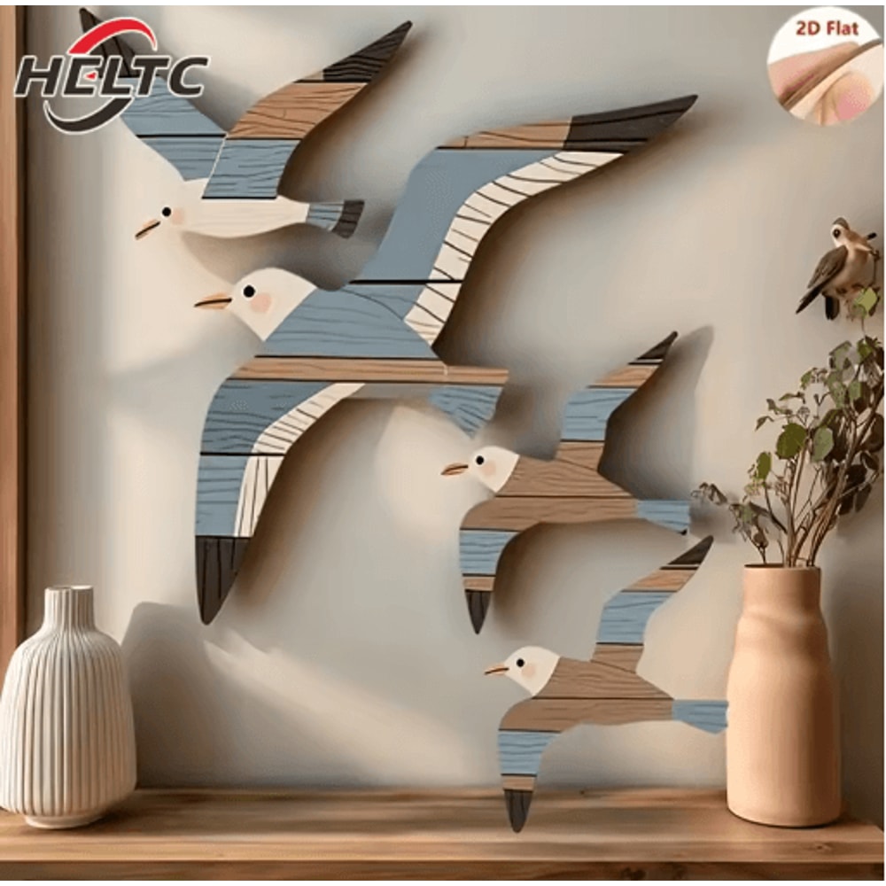 Retro Seagull Wall Decor Set Wooden Coastal Wall Art For BeachInspired Spaces 9