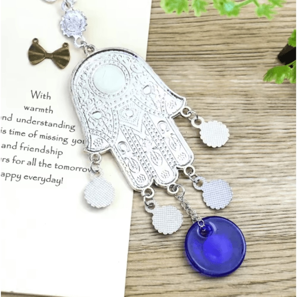 Hamsa Hand Evil Eye Wall Decor Geometric Wind Chime For Peaceful Spaces 8
