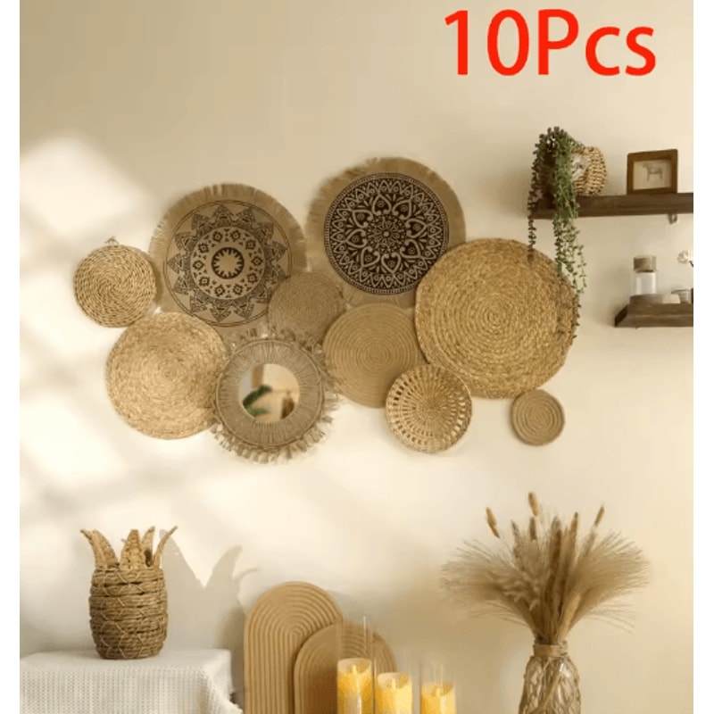 Handmade Boho Wall Baskets Set Woven Seagrass Decor For Rustic Homes 1