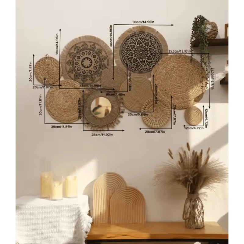 Handmade Boho Wall Baskets Set Woven Seagrass Decor For Rustic Homes 12